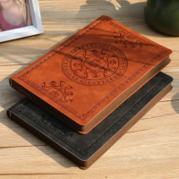 A5 Vintage notebook Student thickened PU leather diary Embossed Craft Literary Ledger Office Bookkeeping Book School note books
