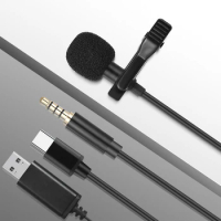 Portable 1.5m USB 3.5mm Type-C Lavalier Mini Microphone Condenser Clip-on Lapel Mic Wired Microfon For Phone for Mac Laptop PC