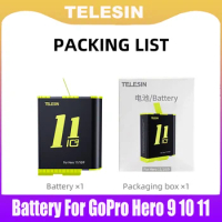 TELESIN Battery For GoPro Hero 9 10 11 1750 mAh Battery 3 Ways Fast Charger Box TF Card Storage For GoPro Hero 9 Accessories