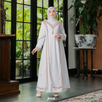 JENAI Gamis Abaya Putih Wanita dengan Detail Renda Motif Warna Milo Elegan dan Modis Desain Elegan u