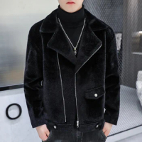 Boutique Men's Fashion Gentleman Slim-fit Casual Korean Edition Blazer for Men's Mink Woolen Pressed Cotton Padded Warm Blazer
