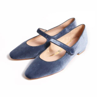 【KOKKO 集團】輕奢絲絨感質感滾邊設計柔軟瑪莉珍鞋(灰藍色)