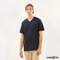【Hang Ten】男裝-基本款BCI純棉素色V領腳丫短袖T恤(丈青)