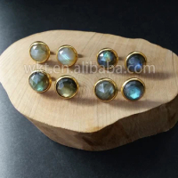 WT-E188 New model Tiny round labradorite studs 24k gold trim round labradorite studs wholesale labradorite stone studs