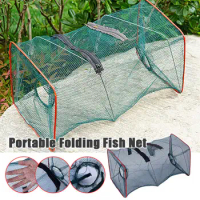 1PCS Foldable Fishing Shrimp Fish Crab Bait Net Trap Cast Dip Cage 2 Holes