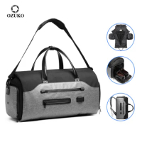 OZUKO New Multifunction Men Travel Bags Large Capacity Suit Storage Duffel Bag with Shoes Pocket Male Waterproof Luggage Handbag