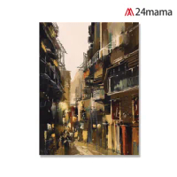 【24mama 掛畫】單聯式 油畫布 建築 小巷 現代藝術 插圖繪畫 街道 無框畫-30x40cm(城市景觀畫)