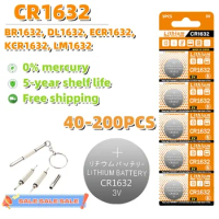 40-200PCS 3V 125mAh CR1632 Coin Cells Batteries CR 1632 DL1632 BR1632 LM1632 ECR1632 Lithium Button Battery For Watch Remote Key