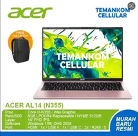 LAPTOP ACER PINK BARU MURAH Aspire Lite 14 AL14 32P Intel Core 3 N355 8GB SSD 512GB 14 inch GARANSI 