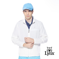【Lynx Golf】男款吸排透氣易溶紗材質3M反光印花隱形拉鍊口袋長袖外套-白色