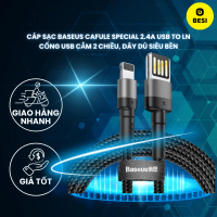 Cáp Sạc Baseus Cafule Special 2.4A USB to Ln | Cổng USB Cắm 2 Chiều, Dây Dù Siêu Bền
