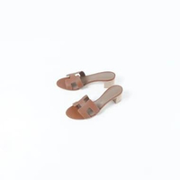 Sepatu HERMES OASIS BROWN GOLD BLOCK HEELS 100% ORIGINAL 39
