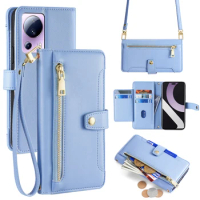 Fashion Zipper Wallet Case for Xiaomi 13 12 12S 12X 11 11X 11T 11i Pro Ultra Lite 5G NE Mix 4 Civi 3 With Card Slots and 2 Strap