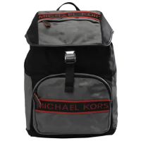 MICHAEL KORS KENT MK織帶輕量迷彩尼龍皮飾邊後背包.灰