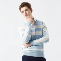 【ROBERTA 諾貝達】秋冬男裝 藍白條紋羊毛衣-美麗諾羊毛(義大利素材 台灣製)