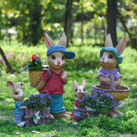 花園庭院創意樹脂大號卡通雕塑多肉裝飾花盆園林園藝兔子擺件落地