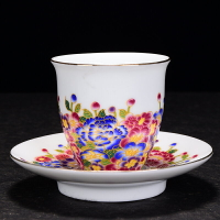 景德鎮功夫茶具茶杯掐金絲萬花琺瑯彩品茗杯主人杯陶瓷薄胎瓷單杯1入