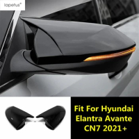 Side Rearview Mirror Shell Cap Protection Cover Trim For Hyundai Elantra Avante CN7 2021 - 2023 Black / Carbon Fiber Accessories