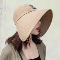 Women Hat Summer Hat UV Protection Fashionable Big Brim Sun Protection Cap Beach Sunhats Ponytail Hat Travel Visor Bucket Hat