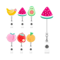 Acrylic Badge Reels Fruit Strawberry Avocado Style Retractable ID Tag Pass Work Card Clip Badge Holder Reels Office Supplies