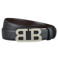 【BALLY】BALLY 雙B LOGO雙面牛皮釦式皮帶(寬版/黑x深棕)