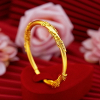 越南沙金黃金相思藤手鐲鍍金女士復古樹葉開口鐲子送女友禮物手環