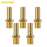LTWFITTING Brass Fitting Coupler 3/8-Inch Hose Barb x 1/4-Inch Male NPT Connector Fitting Fuel Gas(Pack of 5)