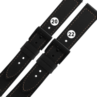 Watchband / 20.22 mm / 各品牌通用 經典復刻 黑鋼扣 外層真皮 內層橡膠錶帶-黑色