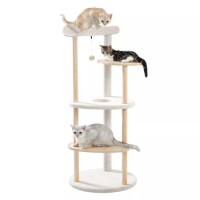 Multi-Level Luxury Cat Tree Cat Tower Wooden Activity Center with Scratching Posts