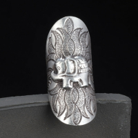 清邁手工銀S925純銀寬版小象戒指女長款寬面夸張個性大象指環