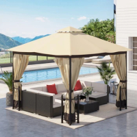 11' x 13' Patio Gazebo, Double Roof Outdoor Gazebo Canopy Shelter with Netting &amp; Curtains