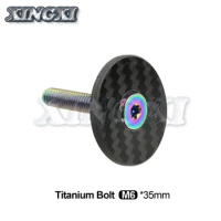 Xingxi Titanium Ti Carbon Fiber Headset Top Cap &amp; Titanium Bolt Srew M6 X 35mm CNC Bicycle Accessories Cycling Parts