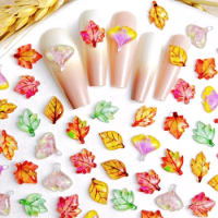 30PCS 3D Acrylic Maple Ginkgo Biloba Leaves Nail Art Charms Leaf Accessories Parts Autumn Winter Nail Design Supplies Materials