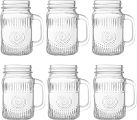 Amzcku Vintage Colored Drinking Glass Mason Jar 16 OZ with Comfortable Handle for Party Beverages 6 