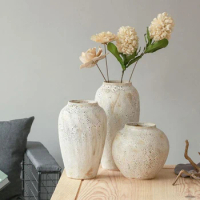 Nordic Big Flower Vase Modern Minimalist Living Room Pottery Dried Flowers Ceramic Pot Vases Retro Rough Clay Pots Home Decor