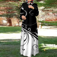 Jubah Wanita Muslim, Bercetak Corak Geometrik, Terkini, Longgar, Lengan Luar, Pakaian Ramadan Wanita
