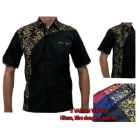 Baju seragam batik kombinasi seragam karyawan toko hotel resto katering kafe Bahan Drill Katun Pria