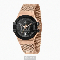 【MASERATI 瑪莎拉蒂】MASERATI手錶型號R8853108009(黑色錶面玫瑰金錶殼玫瑰金色米蘭錶帶款)