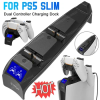For PS5 Slim Dual Controller Charging Dock Controller Charger with LED Light Charging Station Replacement for Playstation 5 Slim