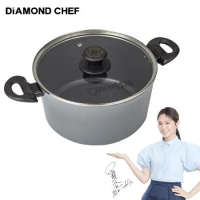 【DIAMOND CHEF】黑金石墨烯不沾雙耳湯鍋-24CM(含蓋)