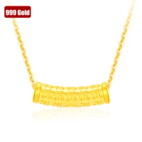 999 Pure Gold Pendant Necklace Real 24K Gold Baifu Bend Pipe Pendant for Women Fine Jewelry Wedding Gift