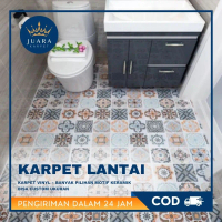 Karpet Lantai Vinyl Roll 15 Meter / 10 meter / 5 meter untuk lantai dan Meja / MOTIF KERAMIK BUNGA