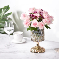 【Meric Garden】法式奢華璀璨水晶玻璃仿真花藝組/裝飾花瓶/桌面擺飾(花藝花器 插花裝飾品 造型花瓶)