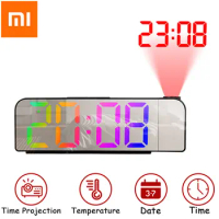 Xiaomi 180° Rotation Projection Alarm Clock 12/24H LED Digital Clock USB Charge Ceiling Projector Alarm Clock Bedroom Desktop