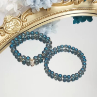 Lii Ji Blue Aurora American 14K Gold Filled 6mm/8mm Elastic Bracelet 18cm For Female Jewelry