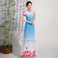 2024 vietnam aodai dress traditional chinese improved qipao national flower print cheongsam dress vintage evening banquet dress
