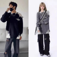 American Retro Men's Centipede Pattern Hooded Sweater 2024 spring new fashion Knitwear Top Y2k Harajuku Trend Couples Streetwear