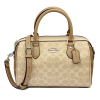 COACH 經典C LOGO手提/斜背兩用波士頓包(蕎麥奶茶)
