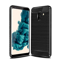 揚邑 Samsung Galaxy A8 2018 拉絲紋碳纖維軟殼散熱防震-黑