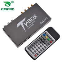 KUNFINE HDTV Car DVB-T2 DVB-T MULTI PLP Digital TV Receiver automobile DTV box With 4 Tuner Antenna HDMI HDTV Russia High Speed